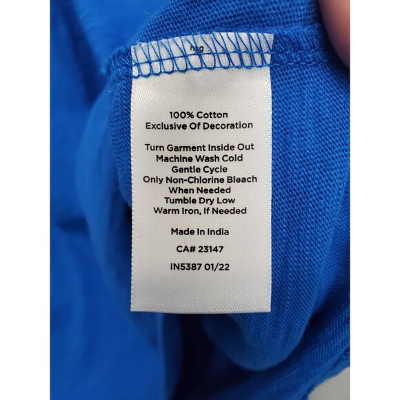 TALBOTS Plus 100% Cotton Slub Knit Blue Smocked Neck Short Sleeve Blouse Size 1X - Picture 5 of 5